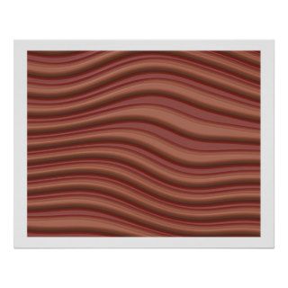 Op Art 3D Wavy Lines Red and Light Brown Posters