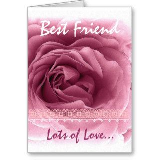 BEST FRIEND Birthday   Pink Rose and Lace Trim Greeting Cards