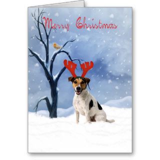 jack russell christmas card   bulldog has reindeer