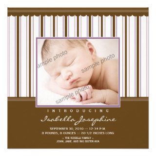 Trendy Brown/Lavender Stripes Birth Announcement
