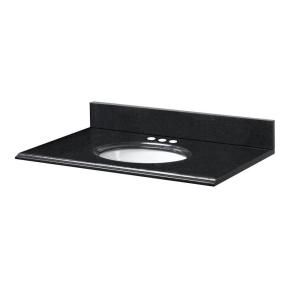Pegasus 37 in. W Granite Vanity Top with white bowl and 4 in. Faucet Spread in Black 37194