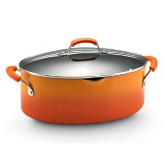 Rachael Ray 8 qt. Nonstick Covered Oval Pasta Pot with Pour Spout in Orange 11487