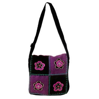 Purple Cotton Flower Patch Bag (Nepal) Fabric Bags