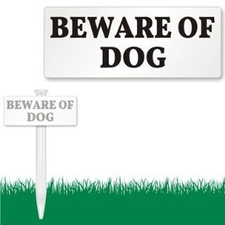 Beware of Dog, Clip on Sign with 24" Stake, 12" x 5"  Yard Signs  Patio, Lawn & Garden