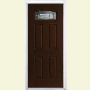 Masonite Croxley Camber Fanlite Espresso Oak Grain Textured Fiberglass Entry Door with Brickmold 26748