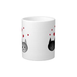 Cute Black and Gray Cats, with Hearts. Extra Large Mugs