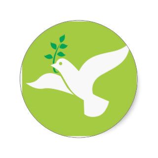 Peace by a Flying White Dove with Olive Leaf Round Sticker