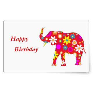 Elephant Funky floral fun happy birthday stickers