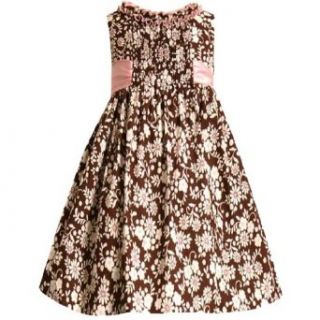 Size 6X BNJ 1344B BROWN IVORY PINK SMOCKED FRONT FLORAL PRINT Special Occasion Wedding Flower Girl Party Dress, B31344 Bonnie Jean LITTLE GIRLS Clothing