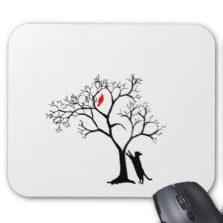Cardinal Red Bird in Snowy Winter Tree & Cat Mouse Pads