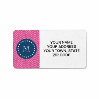 Navy Blue, Hot Pink Chevron Pattern, Your Monogram Address Label