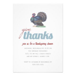 Give Thanks Vintage Turkey Dinner Thanksgiving Day Custom Announcements