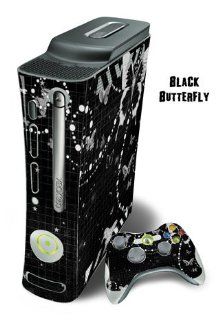 Xbox 360 Skin   System Console Skin and two Xbox 360 Controller Skins   Black Butterfly Video Games