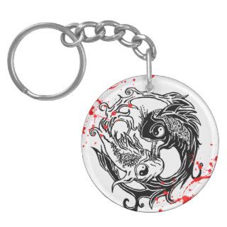 Cool blood splatter Yin Yang Koi Fishes tattoo art Keychain