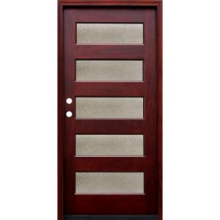 Pacific Entries Contemporary 5 Lite Seedy Stained Mahogany Wood Entry Door with 6 Wall Series M55SDMR6