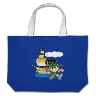 Cartoon Pirate and Ship Tote Bags