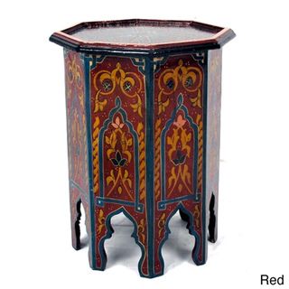 Handpainted Aqua Green Wooden Fes End Table (Morocco) Coffee, Sofa & End Tables