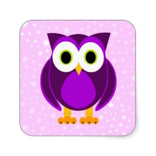 Cute Purple Owl   Star Background Square Stickers
