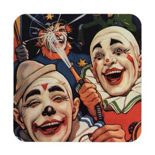 Vintage Circus Clowns, Silly Funny Humorous Coaster