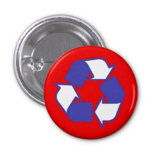 Red White and Blue recycle logo button