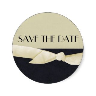 Black and Cream Save the Date with Bow Round Stickers