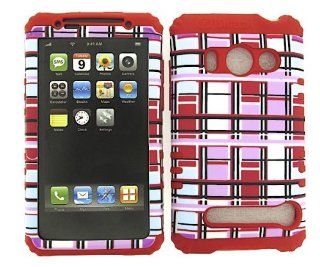 3 IN 1 HYBRID SILICONE COVER FOR HTC EVO 4G HARD CASE SOFT RED RUBBER SKIN BLOCKS RD TE417 A9292 KOOL KASE ROCKER CELL PHONE ACCESSORY EXCLUSIVE BY MANDMWIRELESS Cell Phones & Accessories