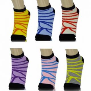 Luxury Divas Animal Striped 6 Pack Low Cut Ankle Ladies Socks Athletic Socks