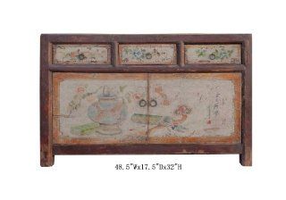Mongolian Antique Hand Painted Buffet Table Tv Stand Cabinet Awk2123   Audio Video Media Cabinets