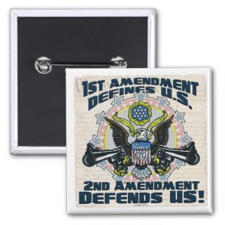 2nd Amendment Defends  Gun Toting Eagle Gear Button