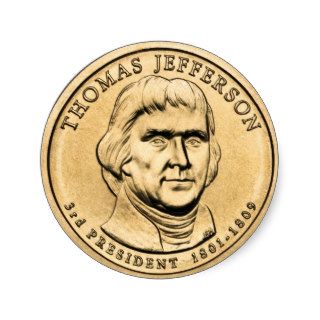 Liberty Dollar Coin   Thomas Jefferson Round Stickers