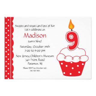 9th Birthday Cupcake Invitation
