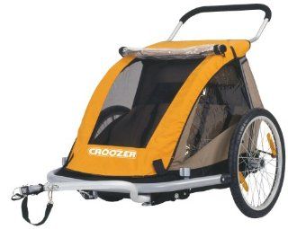 Croozer Designs 535 Double Child 3 in 1 Bicycle Trailer, Swivel Wheel, and Fixed Wheel Stroller (Orange/Sand/Black)  Child Carrier Bike Trailers  Sports & Outdoors