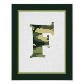 Letter F Camo Green Monogram Initial Wall Art Posters