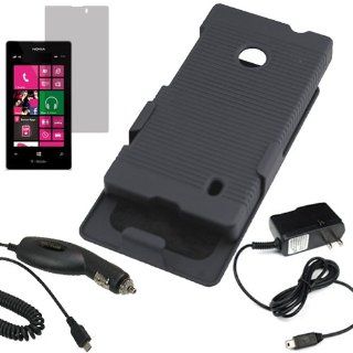 BW Hard Cover Combo Case Holster for T Mobile, AT&T, MetroPCS Nokia Lumia 521, Lumia 520 + LCD + Car + Home Charger  Black Cell Phones & Accessories