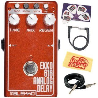 Malekko Heavy Industry Ekko 616 Analog Delay Guitar Effects Pedal Bundle with Instrument Cable, Patch Cable, Picks, and Polishing Cloth Musical Instruments