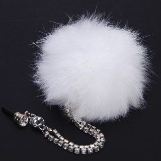 Plastic White Furry Ball Dust Cap with Pendant for Cell Phone 3.5mm Jack Cell Phones & Accessories
