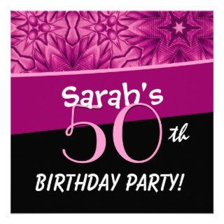 50th Birthday Big Pink Stars D512 Personalized Invite