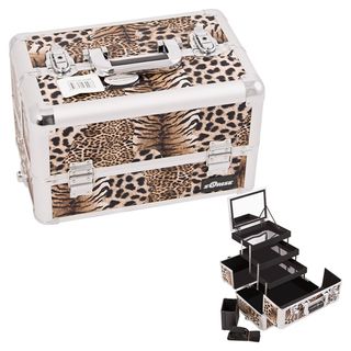 Sunrise Brown Leopard 3 Tier Extendable Tray Aluminum Makeup Case Sunrise Makeup Cases