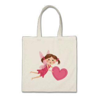 Cute little cartoon fairy girl with pink heart bag