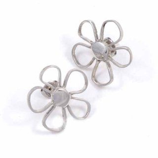 St Justin, Pewter Pierced Flower Stud Earrings Jewelry