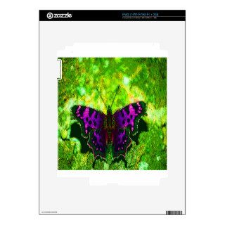 Purple Butterfly Background on Lime Green Leaves Skin For iPad 2
