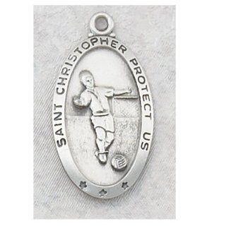 Sterling Silver Catholic Saint Christopher Patron Soccer Saint Medal Necklace Jewelry