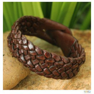 Handcrafted Leather Men's 'Bangkok Weave' Bracelet (Thailand) Novica Men's Jewelry