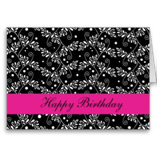 Retro black white floral Birthday Card