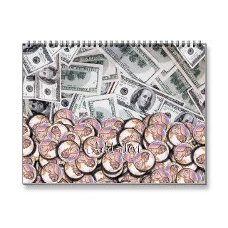 Dollars and Cents   Pennies w Hundred Dollar Bills Wall Calendars
