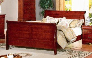 Roundhill Furniture Isola Louis Phillips Wood Sleigh Bed, Queen, Cherry Finish Home & Kitchen