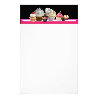 DELICIOUS CUPCAKES DESERT SHOP, Pink,Fuchsia White Stationery Design