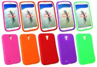 Emartbuy Samsung Galaxy S4 I9500 Bundle Pack of 5 Silicon Skin Cover/Case Purple, Green, Red, Orange & Hot Pink Cell Phones & Accessories