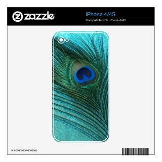 Metallic Aqua Blue Peacock Feather Skins For iPhone 4S