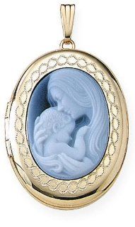 Solid 14K Yellow Gold Oval Mother and Child Cameo Locket 3/4 Inch X 1 Inch in Solid 14K Yellow Gold Locket Necklaces Jewelry